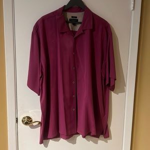Pronto Uomo men’s 100% silk red/maroon short sleeve shirt Size 2XL